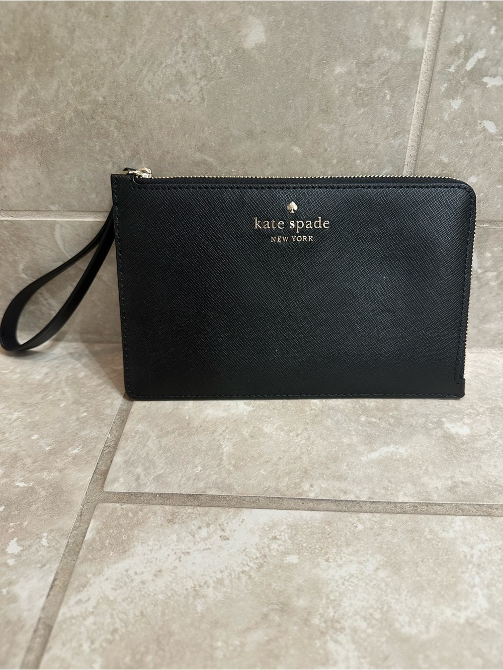 kate spade Black Staci Zip Wristlet with Gold Logo